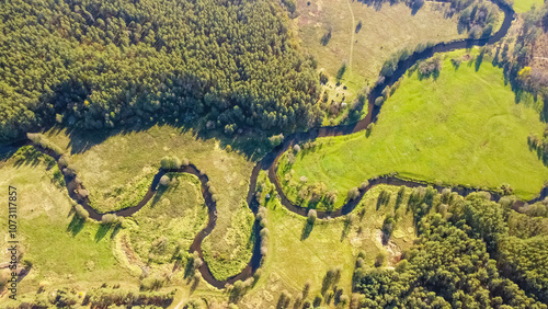 The tributary of the river Salcia to the river Merkys, Lithuania, Valkininkai. View from above photo