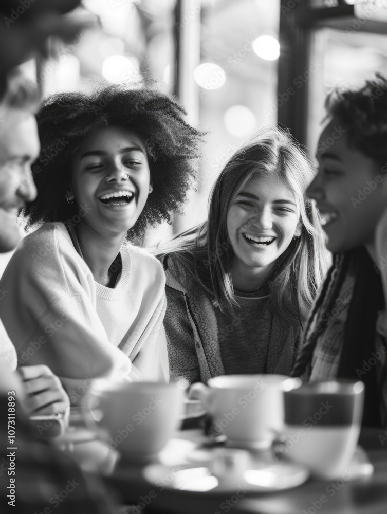 Friends laughing and having a good time over coffee Friends laughing and having a good time over coffee