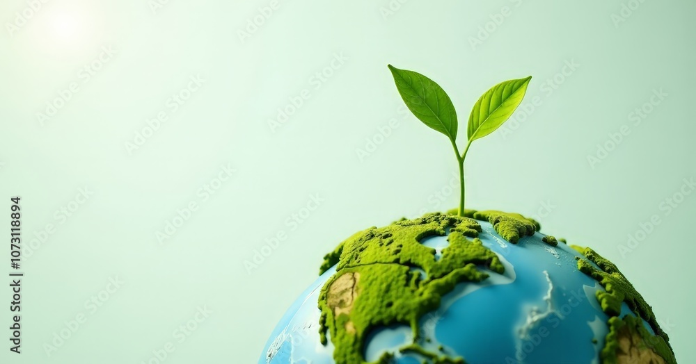 Green Plant Growth on Global Earth Illustration for Eco-Friendly Sustainability Awareness Green Plant Growth on Global Earth Illustration for Eco-Friendly Sustainability Awareness