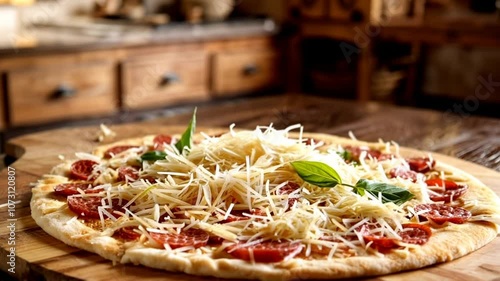 Preparation of a margherita pizza with cheese topping for International Pizza Day