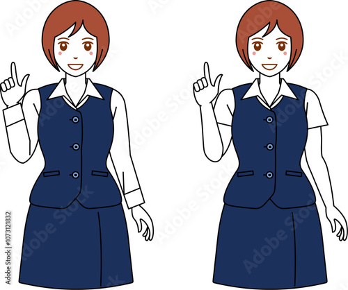 親指と人差指を立てるポーズの事務服の女性2