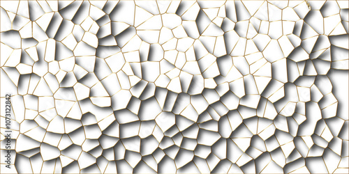 Beautiful white and golden crystallized polygon background. abstract light colorful stone tile pattern with shadow. modern wallpaper, trendy simple minimal geometric background abstract backdrop.