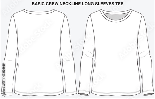 BASIC CREW NECKLINE TEE WITH LONG SLEEVES DETAIL DESIGNED FOR YOUNG WOMEN AND WOMEN IN VECTOR FILE