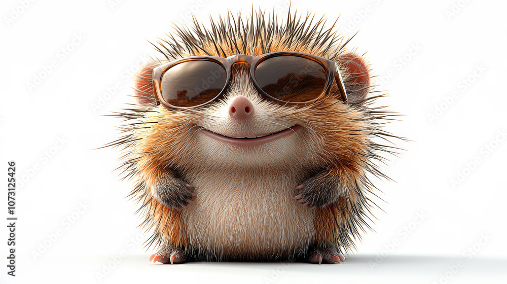 This playful image showcases a smiling, anthropomorphized porcupine wearing stylish sunglasses, radiating confidence and charm on a clean white background. Generative AI This playful image showcases a smiling, anthropomorphized porcupine wearing stylish sunglasses, radiating confidence and charm on a clean white background. Generative AI
