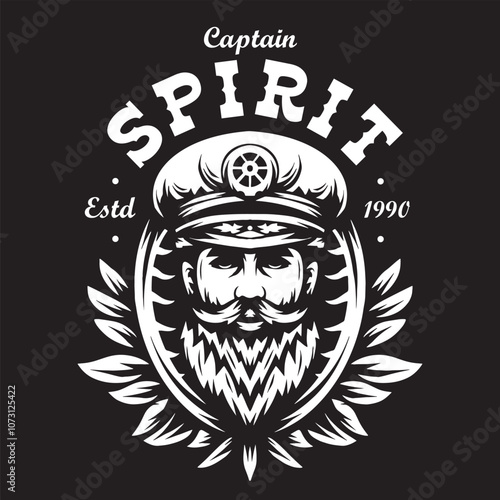 Vintage illustration of a ship captain's head logo