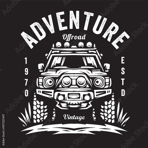 Vintage illustration of offroad adventure car logo