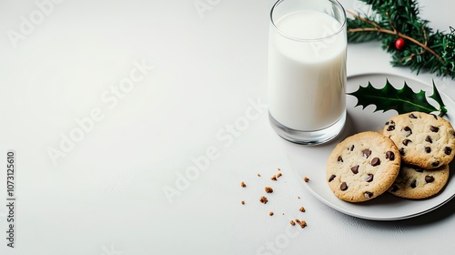 Create a festive christmas dessert table with milk and cookies for santa