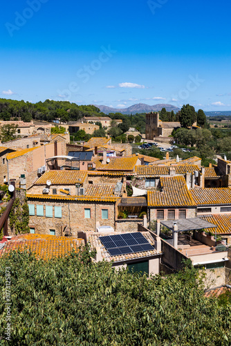 Castle of Peratallada and its large tower overlooking the medieval village of Peratallada, Spain photo