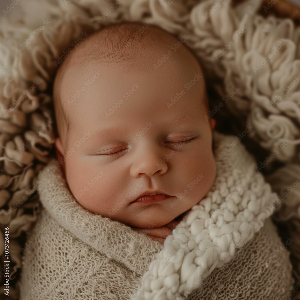 A sleeping newborn wrapped in a blanket. AI. A sleeping newborn wrapped in a blanket. AI.