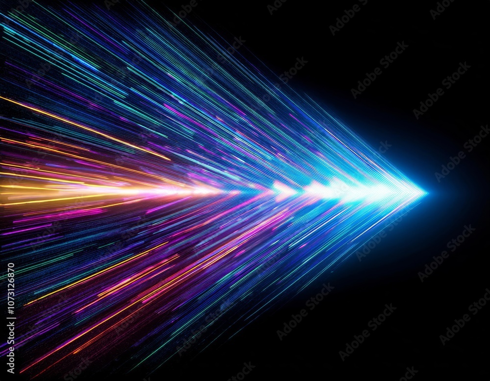 Obraz premium Dynamic light trails forming an arrow shape against black background