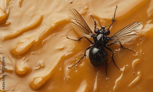 Fly insect fall in the soup plate photo