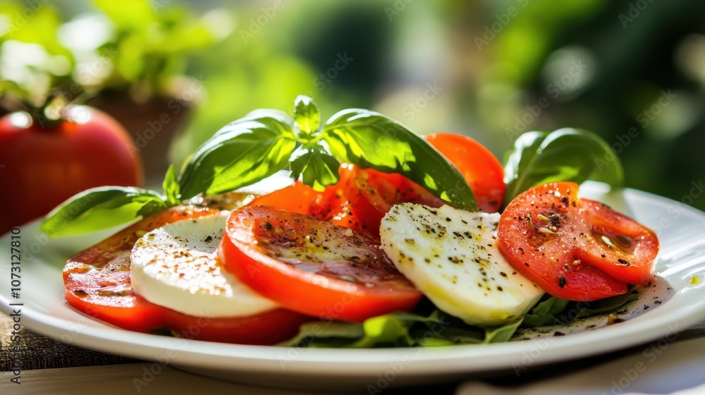 Fresh Caprese Salad on a Sunny Terrace Fresh Caprese Salad on a Sunny Terrace