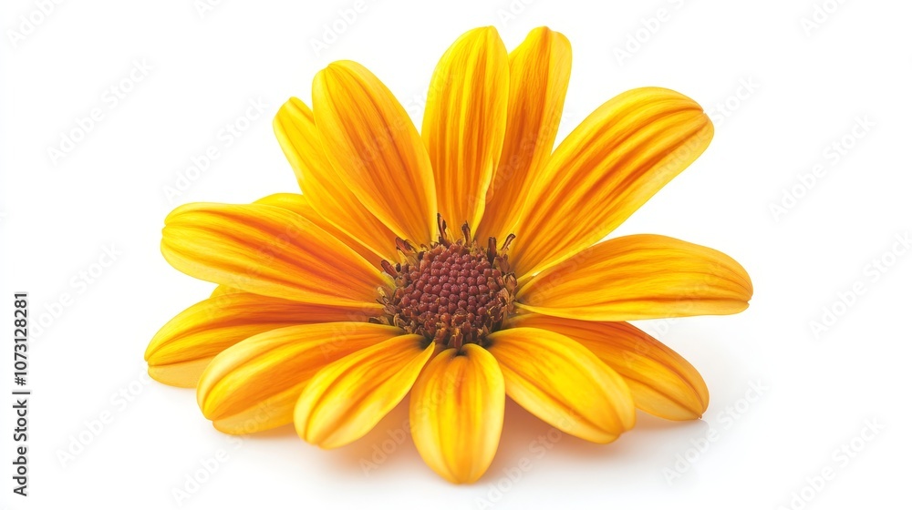 Vibrant yellow flower with orange stripes on white background Vibrant yellow flower with orange stripes on white background
