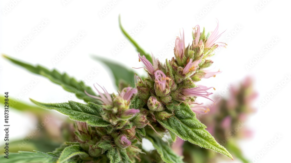 Close-up of flowering cannabis plant with vibrant pink buds Close-up of flowering cannabis plant with vibrant pink buds