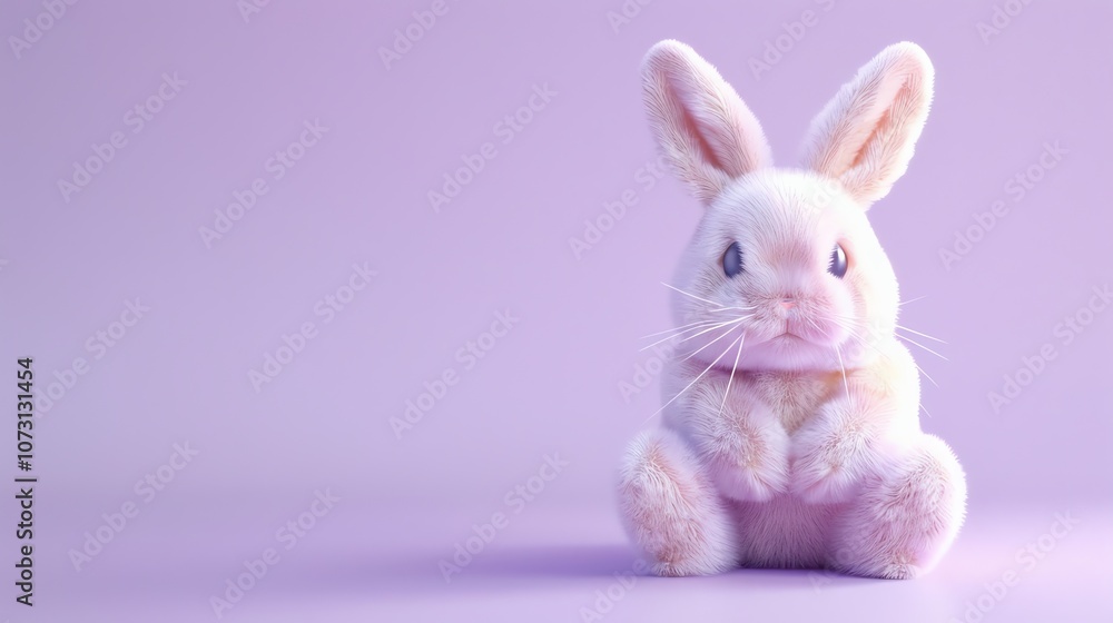 Obraz premium A fluffy white bunny on a light purple background.