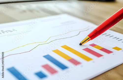 chart with pen , yearly financial report chart with years datastat