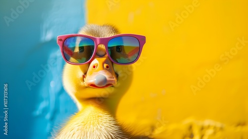 duck on a mixed colorful background, vector art, digital art, faceted, minimal, abstract, panorama background.  photo