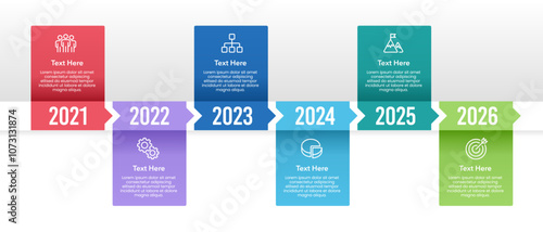 Infographic timeline of 6 important historical business events to success. Business presentation, Plan, Report, Data and Strategy. Vector illustration.