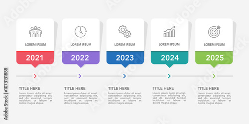Infographic timeline of 5 important historical business events to success. Business presentation, Plan, Report, Data and Strategy. Vector illustration.