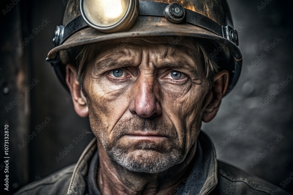 A man with a hard hat on his head and a blue face A man with a hard hat on his head and a blue face