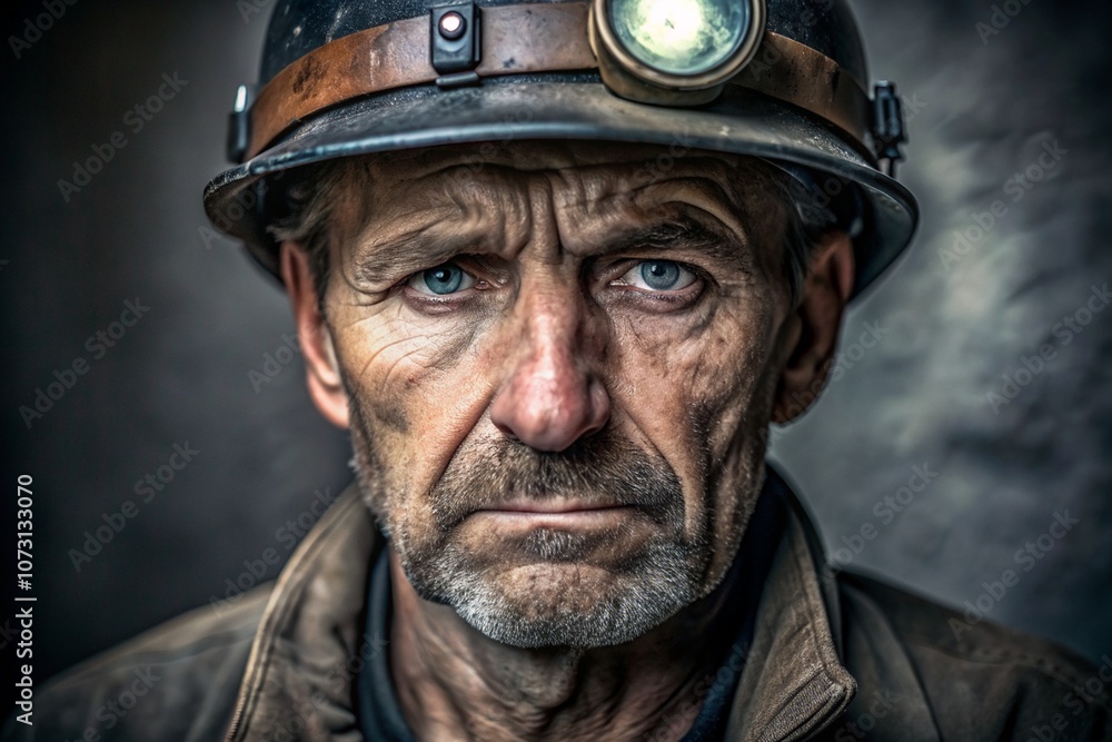 A man with a hard hat on his head and a blue face A man with a hard hat on his head and a blue face