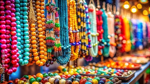 Wallpaper Mural Vibrant Display of Colorful Beaded Necklaces at a Market Stall with Bokeh Effect for Captivating Visual Appeal and Artistic Photography Torontodigital.ca