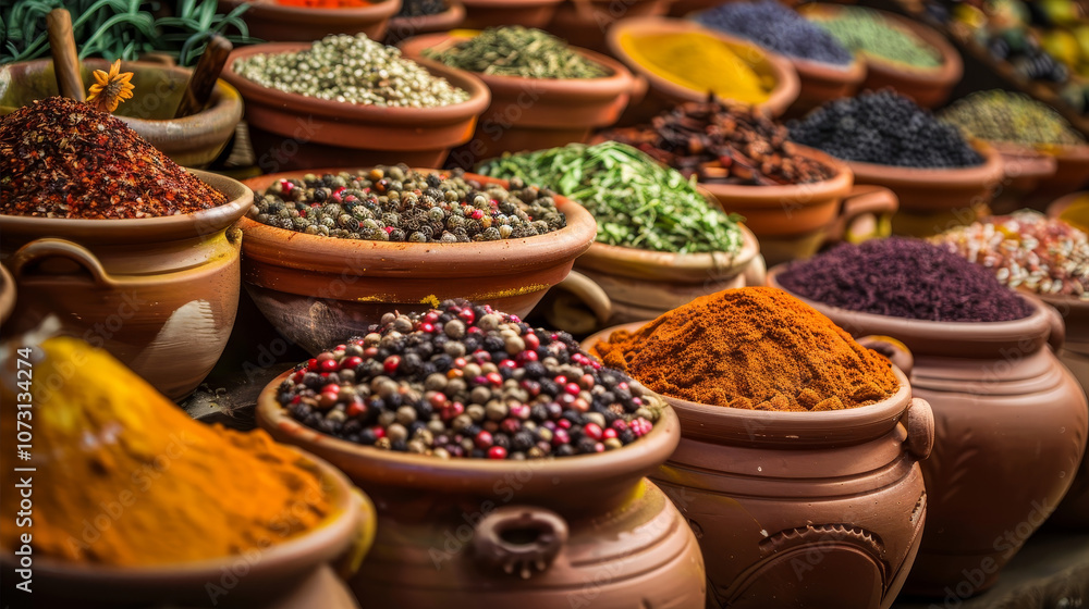 A variety of spices on the Morocco market