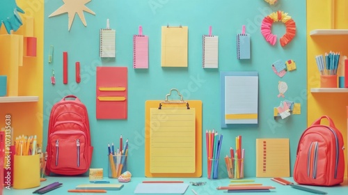 Wallpaper Mural Colorful school supplies and stationery on blue background. Torontodigital.ca