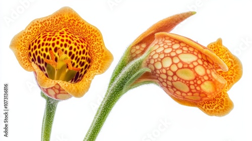 Close-up of calceolaria uniflora with intricate patterns and vibrant colors photo