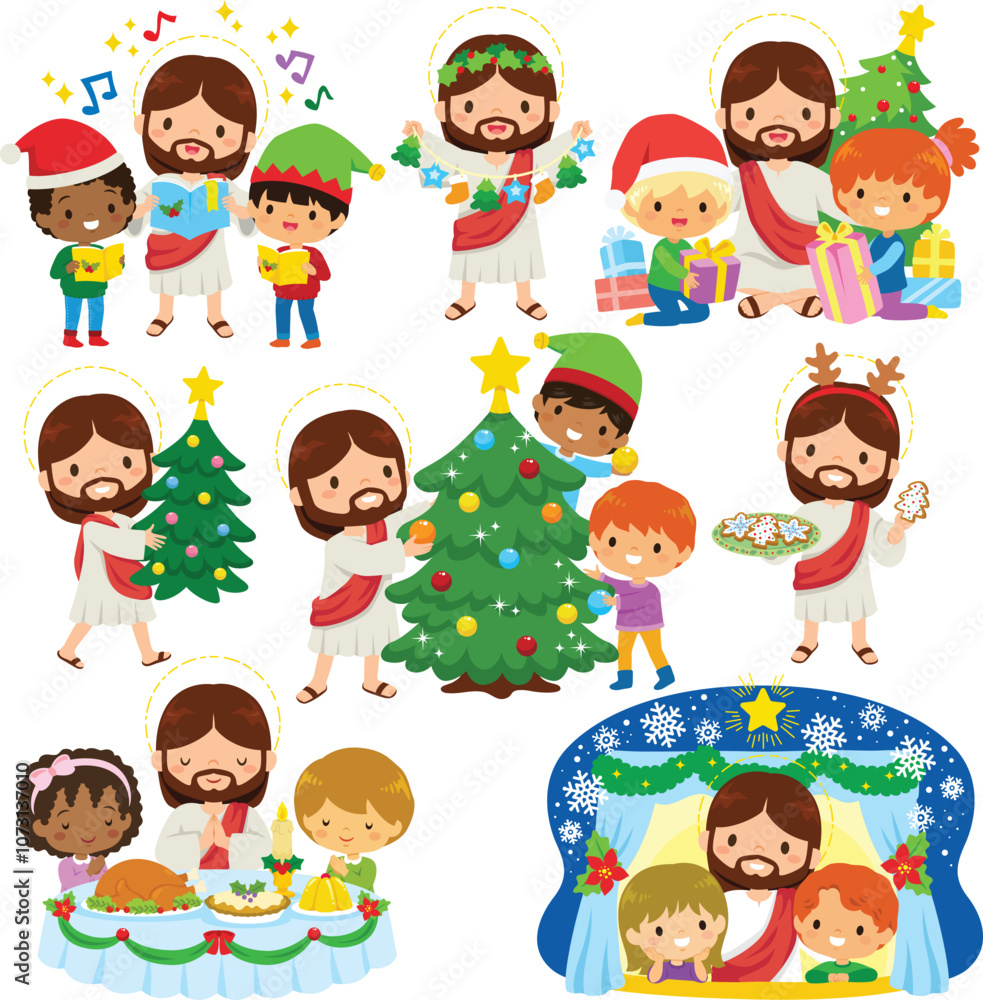 Christmas with Jesus and Kids Clipart Set – Children Celebrating Christmas with Jesus in a Christian Spirit Christmas with Jesus and Kids Clipart Set – Children Celebrating Christmas with Jesus in a Christian Spirit