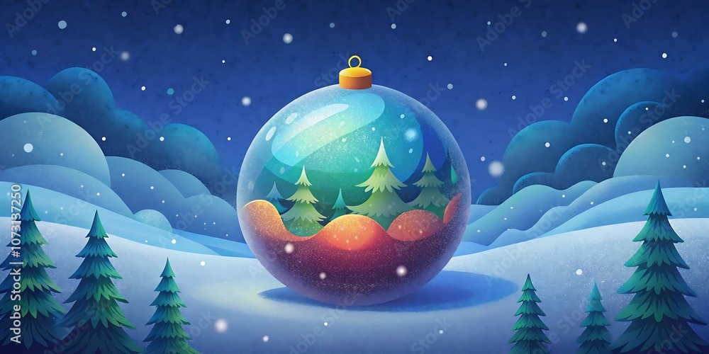Fototapeta premium Grainy Snowy Landscape with Tree and Festive Ornament 