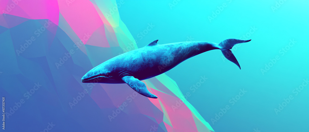 Fototapeta premium Blue Whale Swimming Through Abstract Ocean Landscape