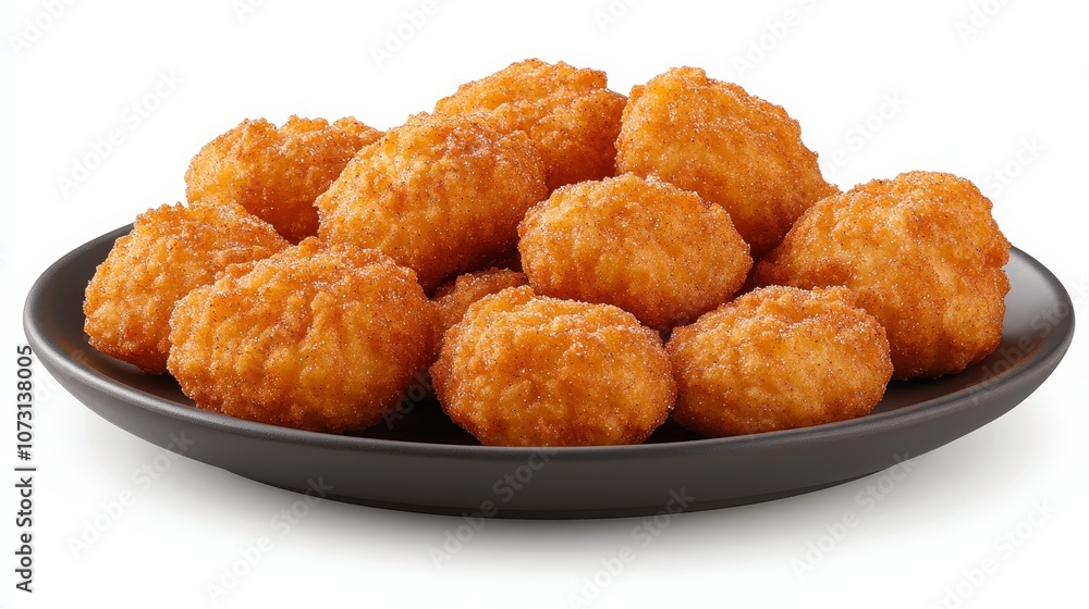Delicious golden breaded chicken nuggets served on a black plate Delicious golden breaded chicken nuggets served on a black plate