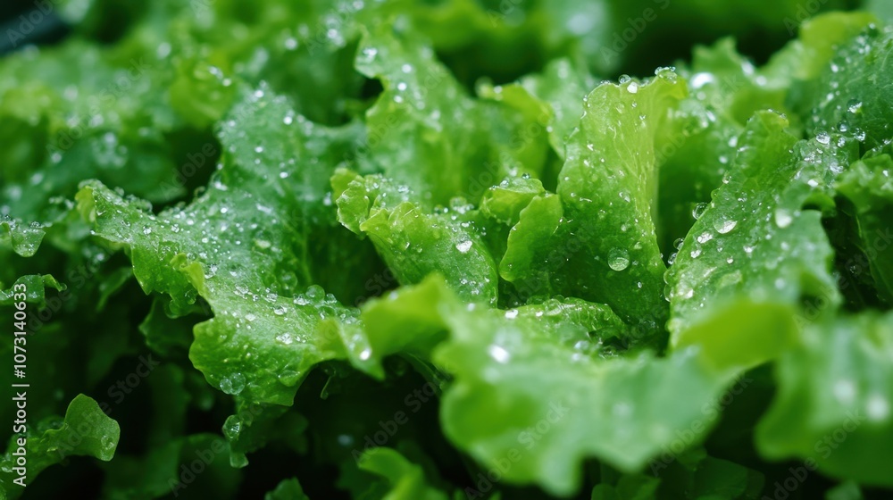Fresh Green Lettuce Leaves with Water Drops, Highlighting Nature's Beauty in a Close-Up Shot of Crisp and Vibrant Vegetation in a Garden Setting Fresh Green Lettuce Leaves with Water Drops, Highlighting Nature's Beauty in a Close-Up Shot of Crisp and Vibrant Vegetation in a Garden Setting
