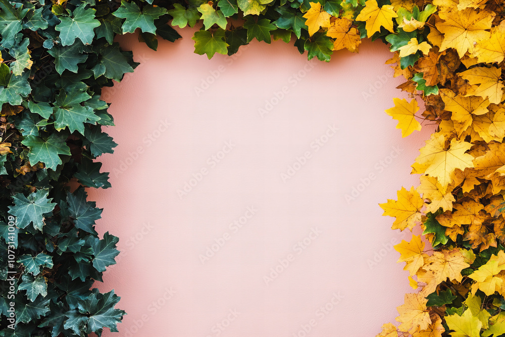 Obraz premium Vibrant Autumn Leaves on Pink Backgrounds for Seasonal Designs, Fall-Themed Graphics, and Nature-Inspired Art – Ideal for Marketing, Decor, and Digital Projects