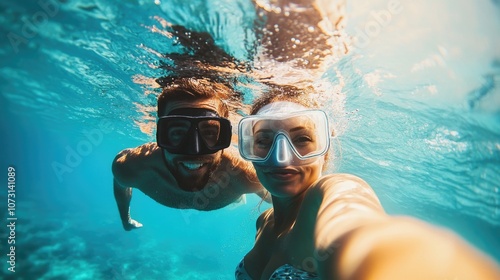 Couple swimming in lake