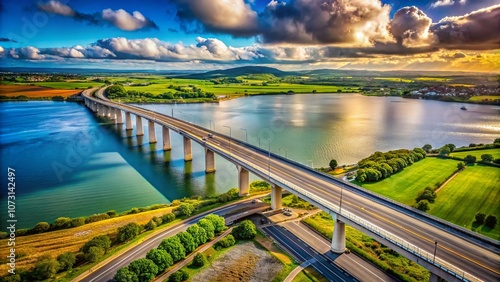 Vintage Style Photography of the Majestic Rose Fitzgerald Kennedy Bridge, Longest Bridge in Ireland, Showcasing Waterford County's Scenic Highway and High Crossing View photo