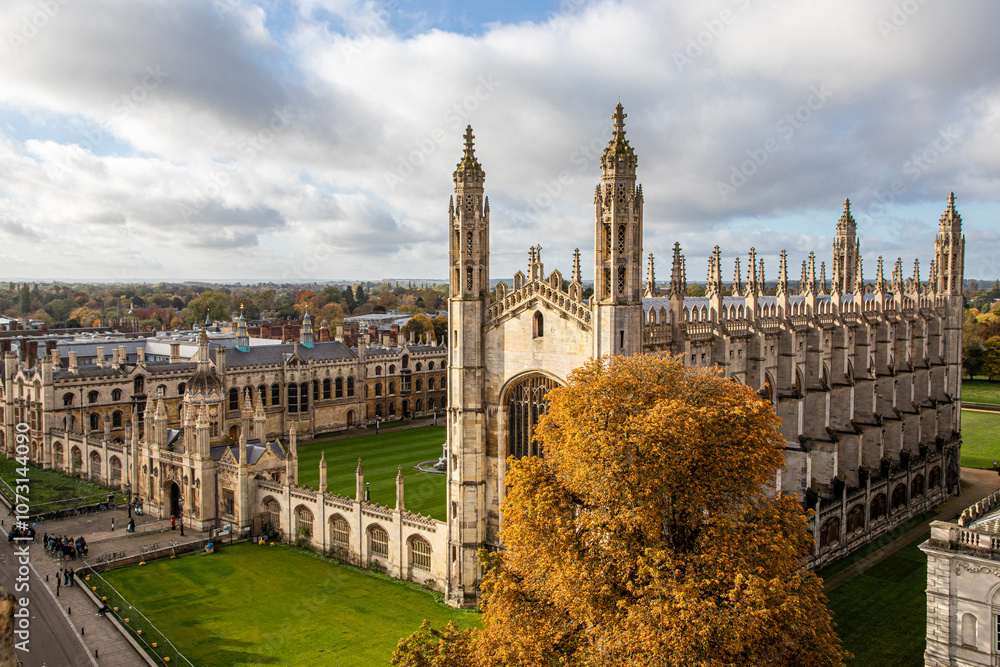 Cambridge, England. Aerial view of the King's College Chapel, a Perpendicular Gothic English church in the University of Cambridge