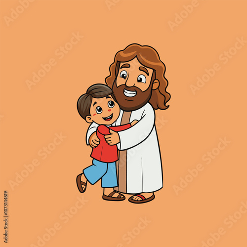 Jesus hugging a child Vector illustration - Cute Jesus Christ Clipart Design 
