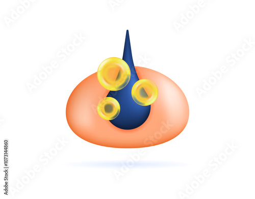 hair oil concept. caring for hair health by giving oil or vitamins. treatment. hair and skin illustration with oil bubbles. symbol or icon. minimalist 3d style design. graphic elements
