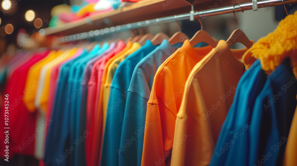 Obraz premium Vibrant Fashion Garments on a Clothing Rack in the Shop