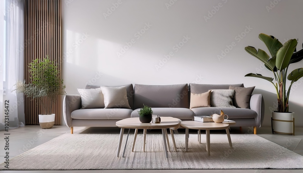 Modern Minimalist Living Room with Gray Sofa Modern Minimalist Living Room with Gray Sofa
