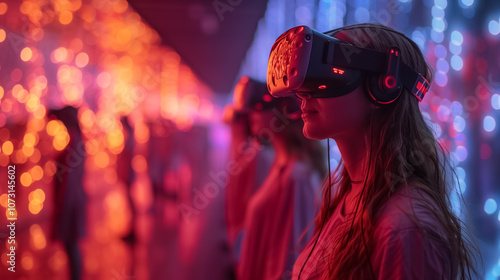 Woman and Group Enjoying Hologram Shows in VR