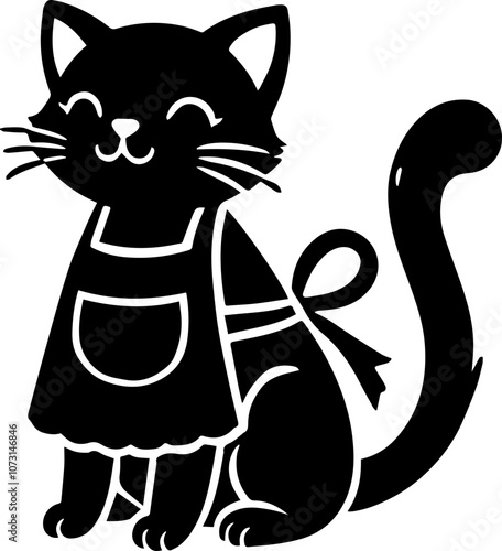 Cute black cat wearing an apron, representing charm and uniqueness in pets.