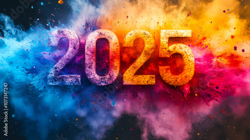 Colorful of 2025 year for preparation merry Christmas and happy new year concept , Photo by AI generative.