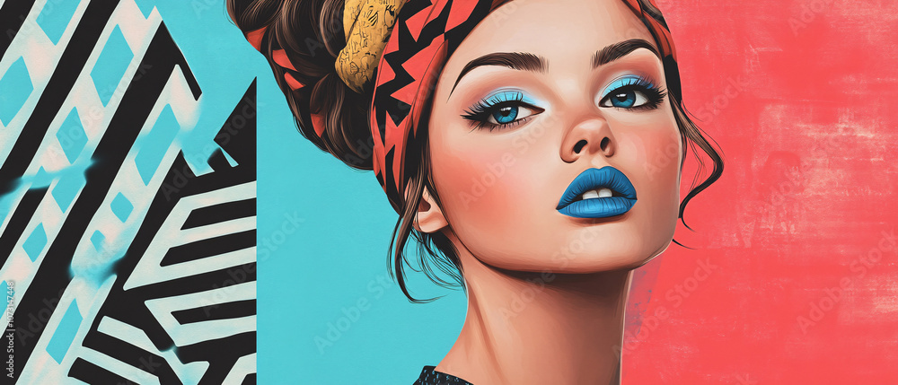 Obraz premium Stunning Portrait of a Woman with Blue Eyes and Lips