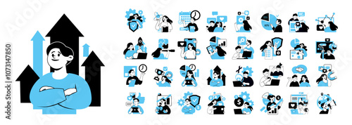 Wallpaper Mural Illustration set of businesspeople  and various activities of company and project management, online communication,  finance, marketing. Torontodigital.ca