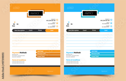 Invoice Design Template. Clean invoice template design. Simple Invoice Layout. Minimal Invoice Layout. Bill payment, Price receipt, Invoice bill, Bill Receipt and payment agreement. Invoice Set.