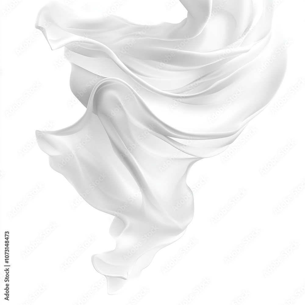 Floating elegant white fabric, cut out isolated on white a background Floating elegant white fabric, cut out isolated on white a background