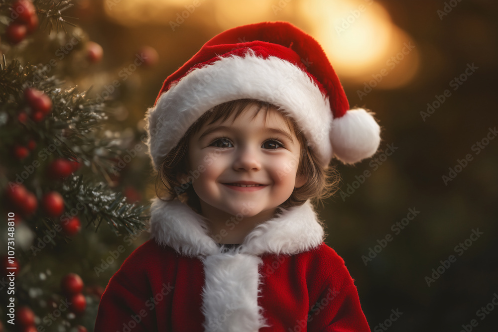 little boy with red festive Christmas hat little boy with red festive Christmas hat